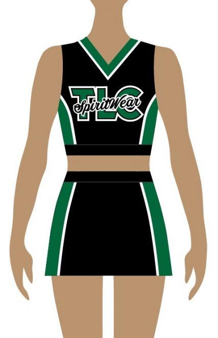 Green and black TLC cheerleader uniform